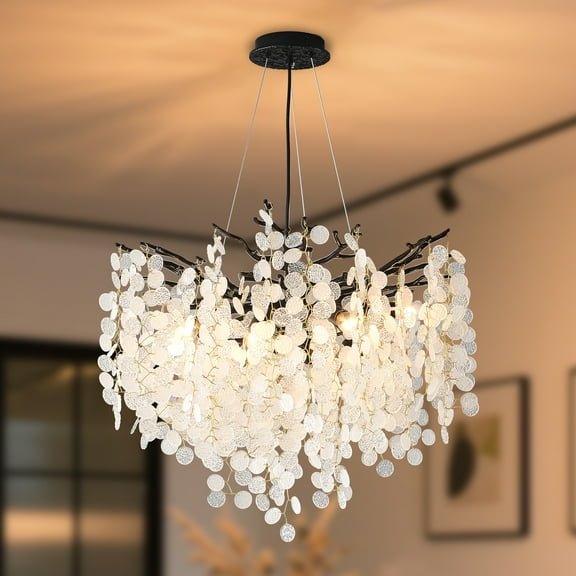 Modern Black Tree Branch Chandelier 8-Light, 24 inch Linear Pendant Light with Adjustable Height, for Dining Room, Kitchen Island, Foyer Entryway