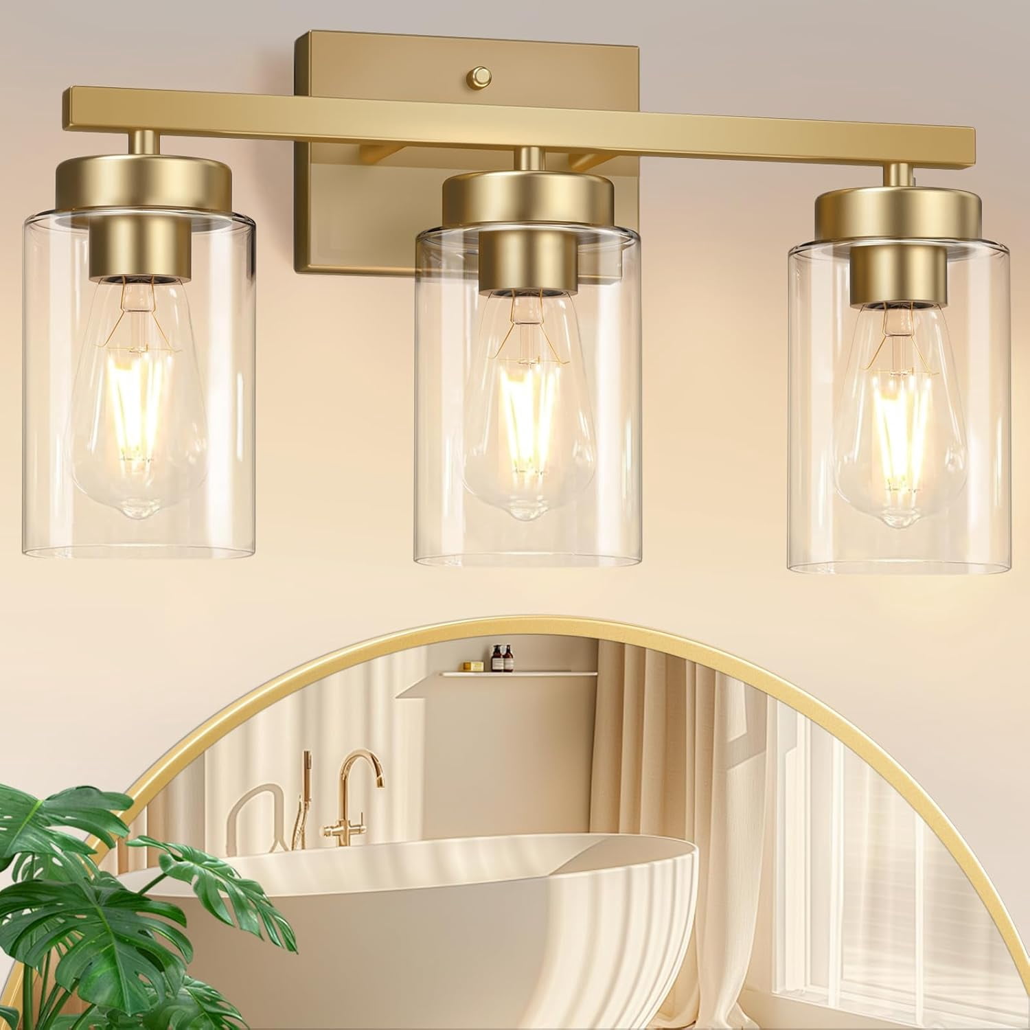 Modern Black Vanity Light Fixtures with Clear Glass, 4 Light Bathroom Mirror Lighting for Living Room Cabinet Bedroom