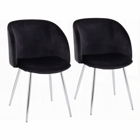 Modern Black Velvet & Chrome Fran Dining Chairs - 2-Pack with 250lbs Capacity