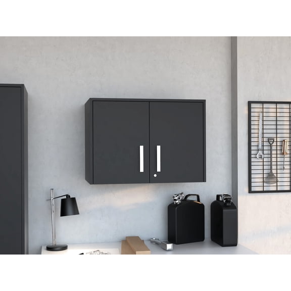 Modern Black Wall Cabinet for Kitchen / Shelved Storage Option