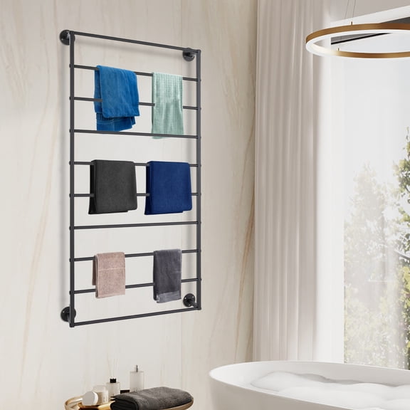 Modern Black Wall Mounted Scarf Rack, Indoor Wall Display Rack, 10 Tiers Towels Storage Rack 23.62*47.24in