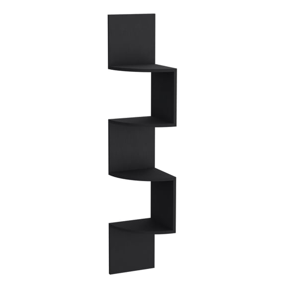 Modern Black Wall-Mounted Shelf Crestone 4 Spacious Shelves, Space-Efficient, Ideal for Living Room Storage
