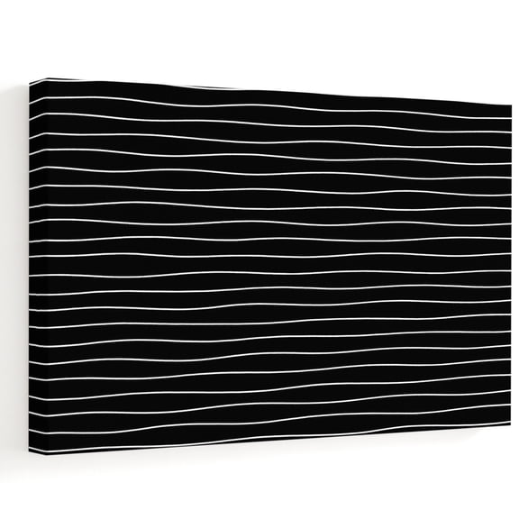 Modern Black Wavy Stripe Canvas Wall Art, Abstract Trend Rippling Water Lines Wall Art Prints Artwork Framed Canvas Ready to Hang Art Pictures for Bathroom, Dressing Table, Entryway 12" x 8"