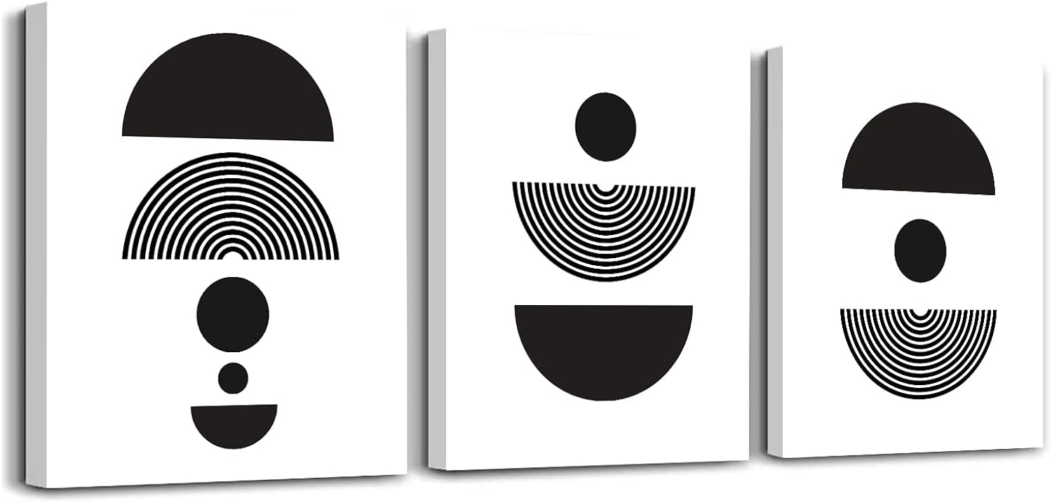 Modern Black and White Abstract Boho Wall Art Prints, Minimalist Sun ...