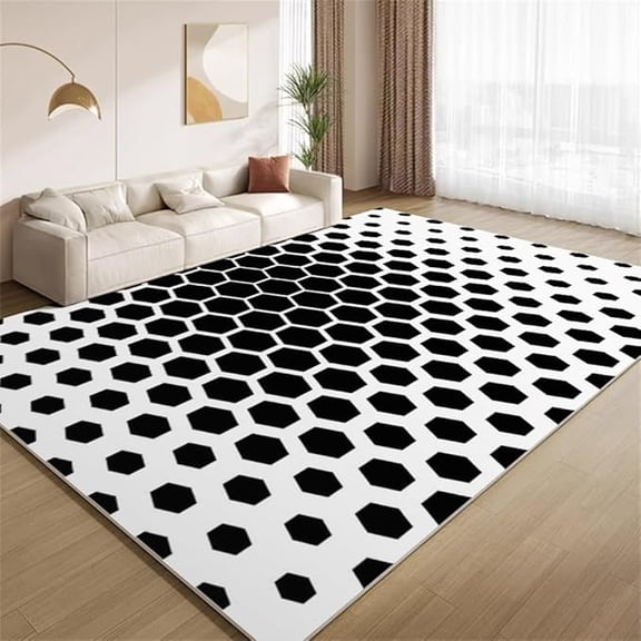Modern Black and White Area Rug Hexagonal Honeycomb Geometry Rugs Soft Non Slip Washable Non Shedding Indoor Carpet for Living Room Bedroom Kids Room Home Entrance Foyer Decor 2 x 3ft