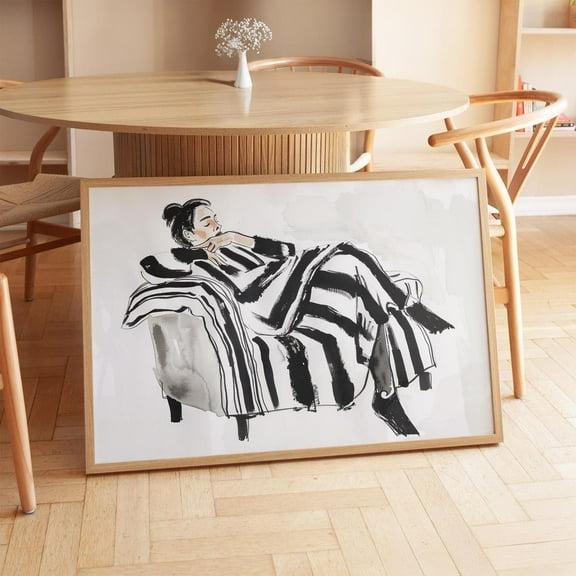 Modern Black White Art Minimalist Wall Print Stylish Woman Illustration Fashion Poster Relaxed Line Drawing Sofa Artwork Wall Art, Modern Wall Decor, 8x12 UNFRAMED