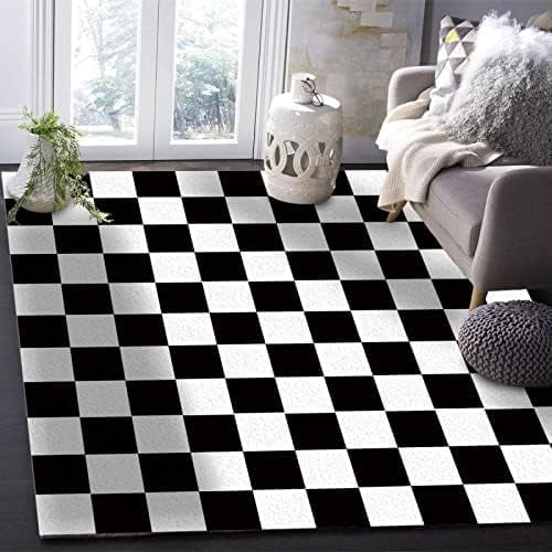Modern Black And White Checkerboard Rug, Living Room Rug, Simple Rug, Geometric Plaid Rug, Non-slip Washable Foldable Rug For Play Bedroom Office Apartment Home And Decoration 1x2ft