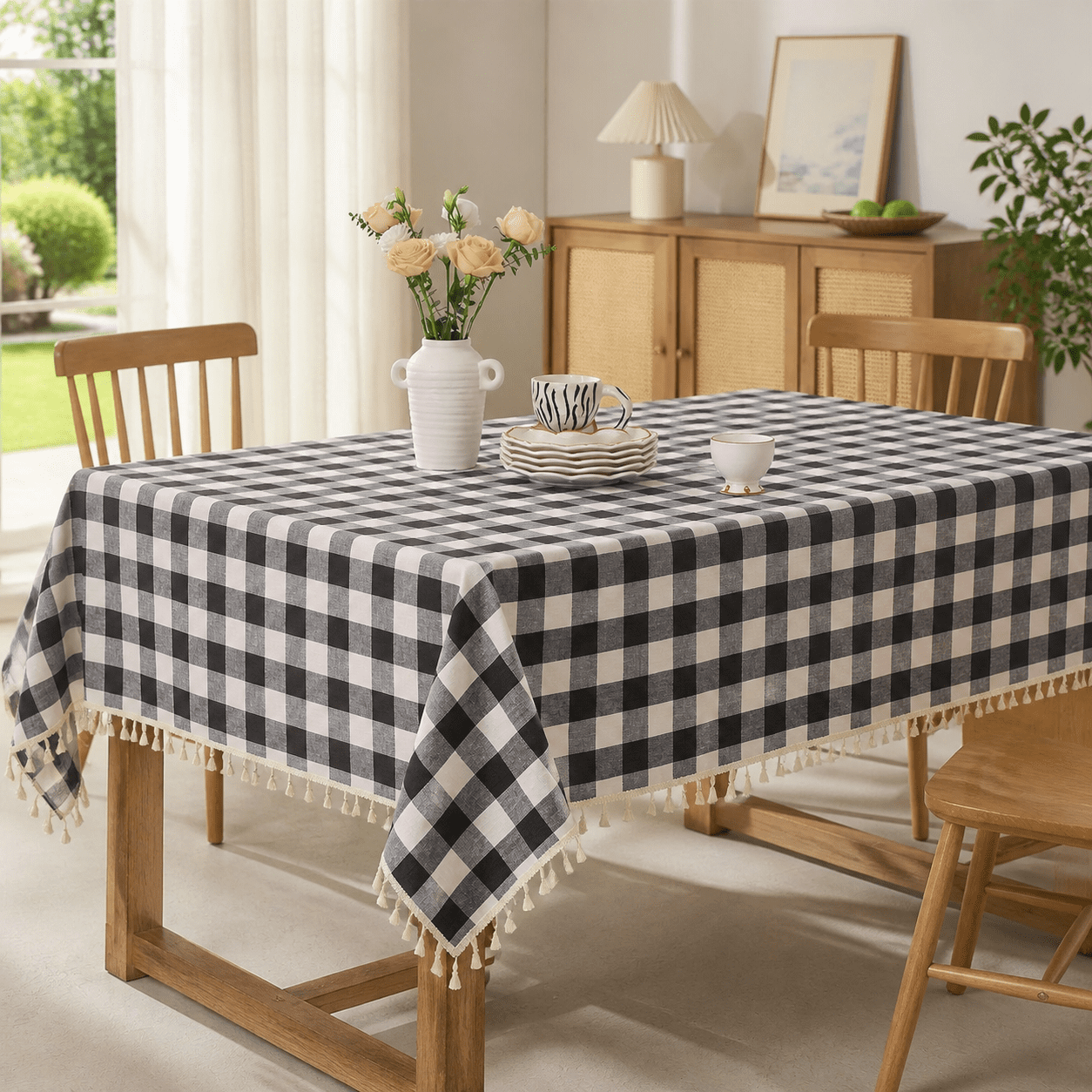 Modern Black White Checkered Tablecloth Rectangle 55