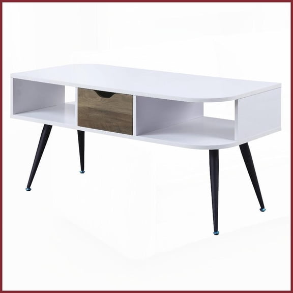 Modern Black & White Coffee Table with Drawer - Space-Saving Storage for Living Room