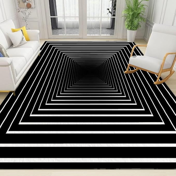 Modern Black And White Geometric Black Hole Carpets, 3D Optical ...