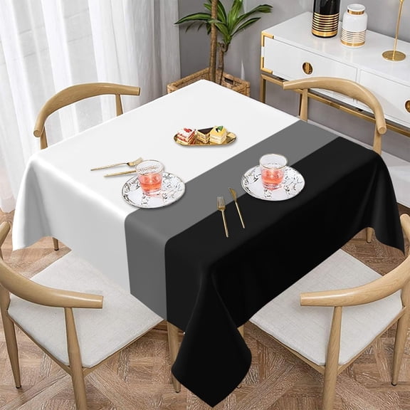 Modern Black White Grey Striped Soft Tablecloth Square Dinng Table Covers for Kitchen & Table Linens 52" x 52"