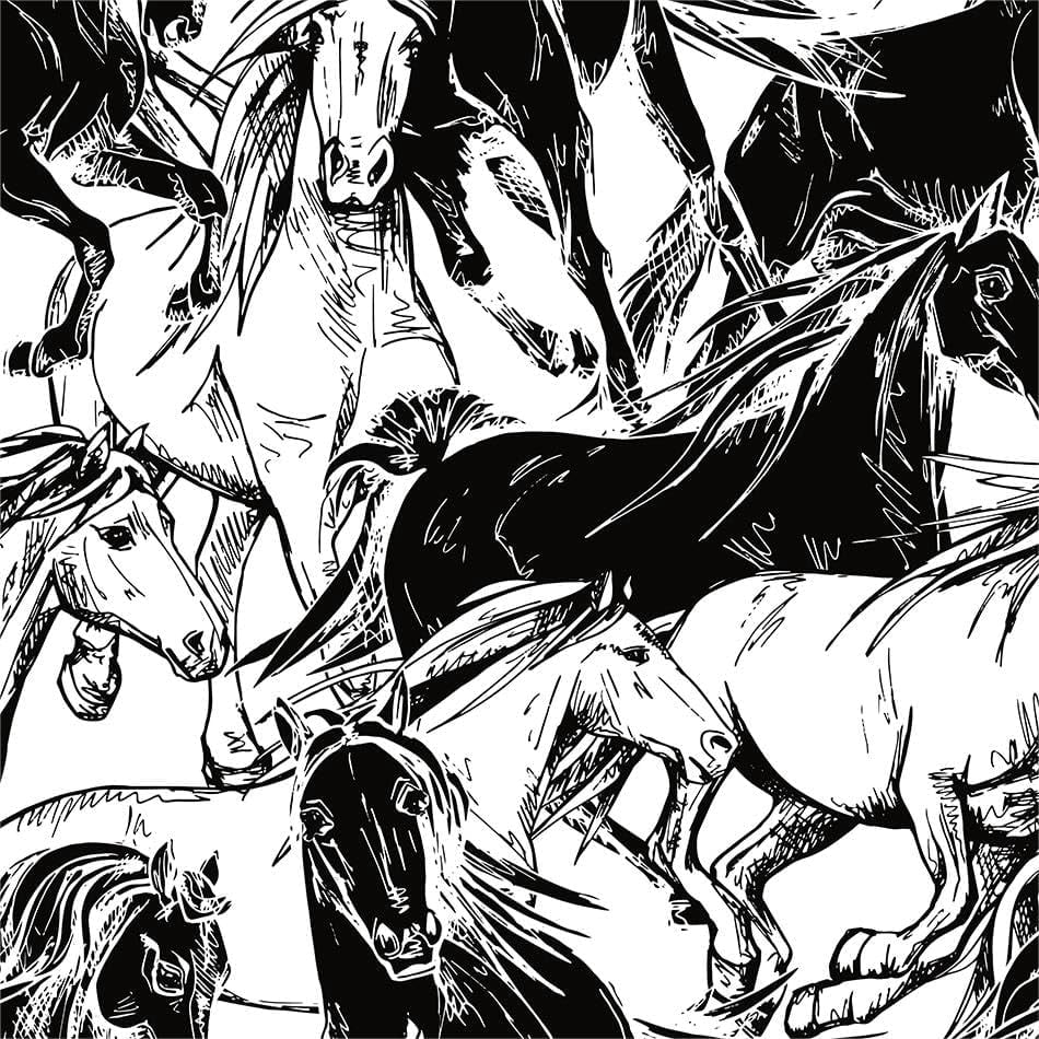 Modern Black and White Horse Animal Abstract Art Peel and Stick Wallpaper Contact Paper Vintage Vinyl Stick on Wall Paper for Bedroom Bathroom Kitchen Cabinet Renter Friendly