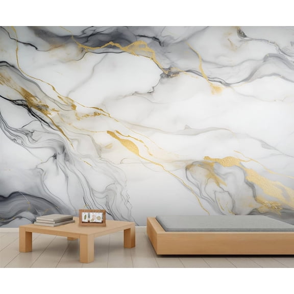 Modern Black And White Marble Texture 3D Wall Murals Wallpaper, Abstract Golden Wall Poster Murals, Wall Painting Art Wallpaper For Living Room Bedroom 98.4"W x 68.9"H (Not Peel and Stick)