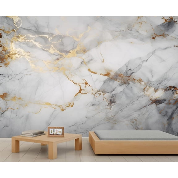 Modern Black And White Marble Wallpaper, Abstract Gold Foil Art Wall Mural Poster Removable Mural Large 3D Wallpaper Home Decor For Bedroom Living Room 55"W x 28"H (Not Peel and Stick)