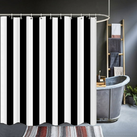 Modern Black White Stripe Geometry Shower Curtains Waterproof Bathroom Bath Curt