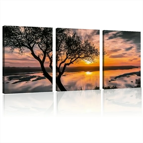 Modern Black and White Sunset Canvas Art Print, Landscape Wall Decor for Living Room, Bedroom, Office, and Bathroom, Gift Idea, Aesthetic Room Decor 12*16inch*3pcs