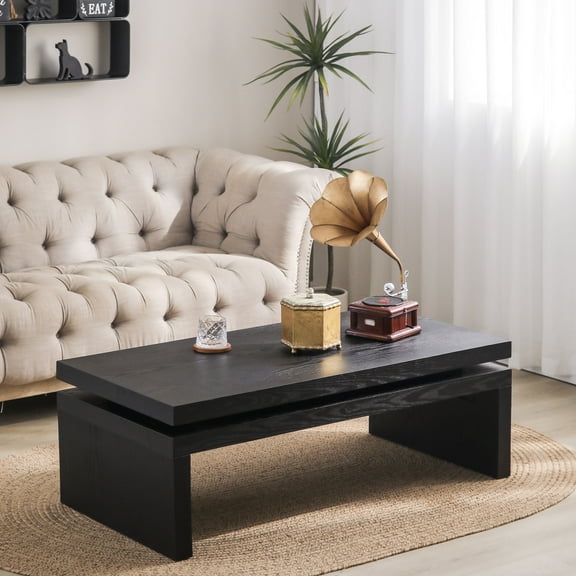 Modern Black Wood Coffee Table Sleek Floating Top Design for Living Room 47.6" L* 23.6" W * 16.3" H