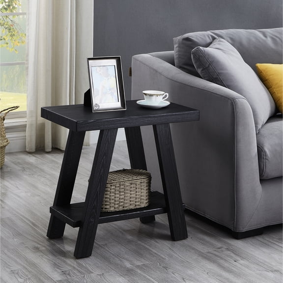 Modern Black Wood Shelf Side Table Build - Hardwood Veneer Desk, Extra Storage Level, Strong Wide-angled Legs, 24"w X 22"d 23"h Contemporary With Superior Top, Beneath, Stable