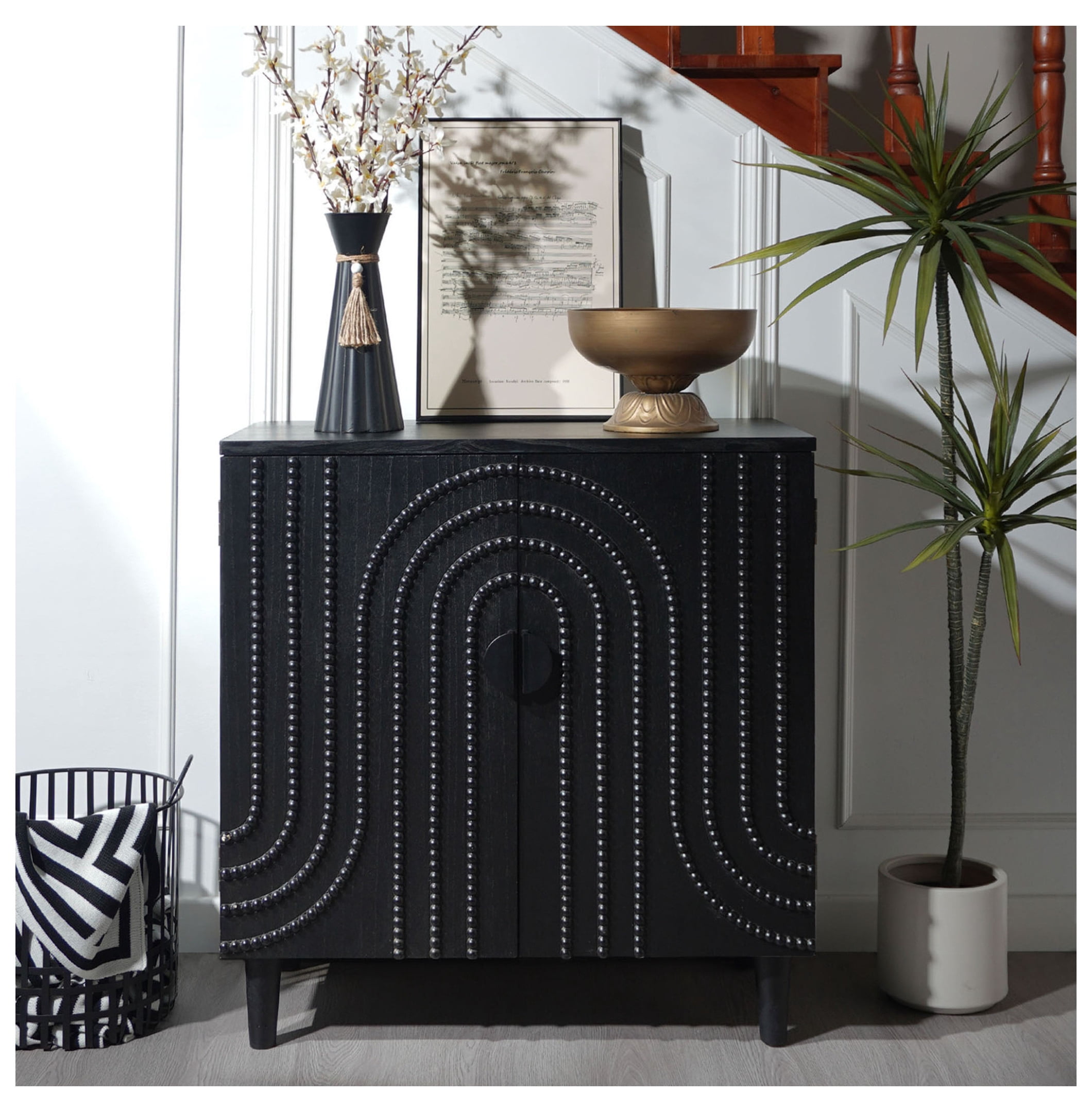 Modern Black Wood Storage Cabinet with Decorative Door, 30in Accent ...