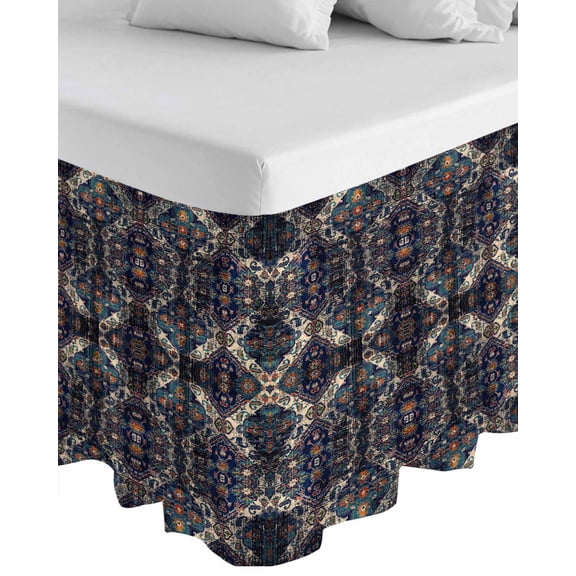 Modern Black,Wrap Around Bed Skirts for California King Bed 16" Drop,Bed Skirt with Adjustable Elastic Belt Dust Ruffle Bed Valance for Bedroom Abstract Rustic Chic Geometric Bohemia Bed Frame Cover