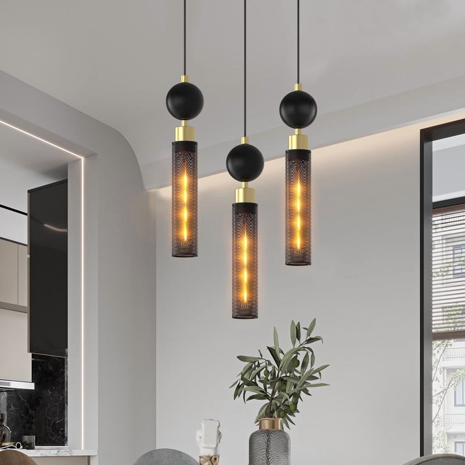 Modern Black Wrought Iron Adjustable Pendant Light - 3-Lamp Industrial Hanging Fixture for Kitchen Island, Dining & Living Room