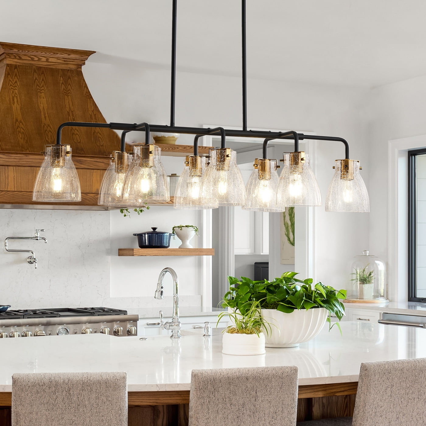 Modern Black and Gold Chandelier for Dining Room, 8-Light Metal ...