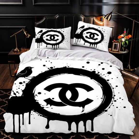 Modern Black and White 3-Piece Duvet Cover Set with Unique Design and Paint Splashes Chic Bedroom Decor