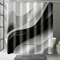 Modern Black and White Bathroom Curtain with Abstract Wave Design