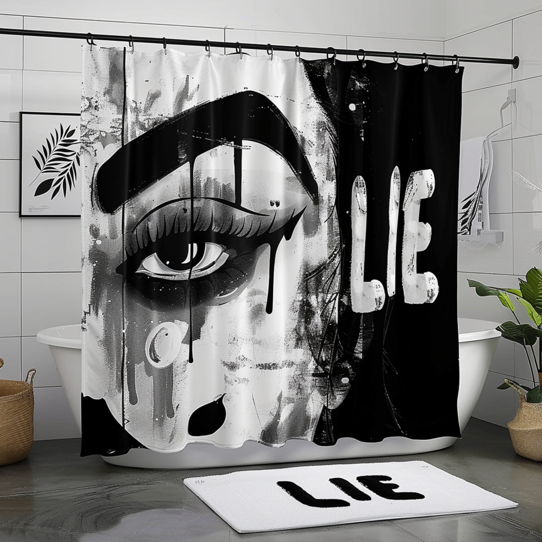 Modern Black and White Bathroom Shower Curtain with EyeCatching
