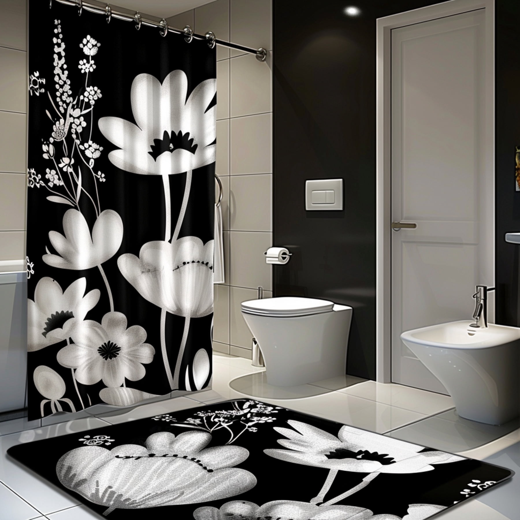 Modern Black and White Floral Bathroom Decor Set with HighEnd Appeal