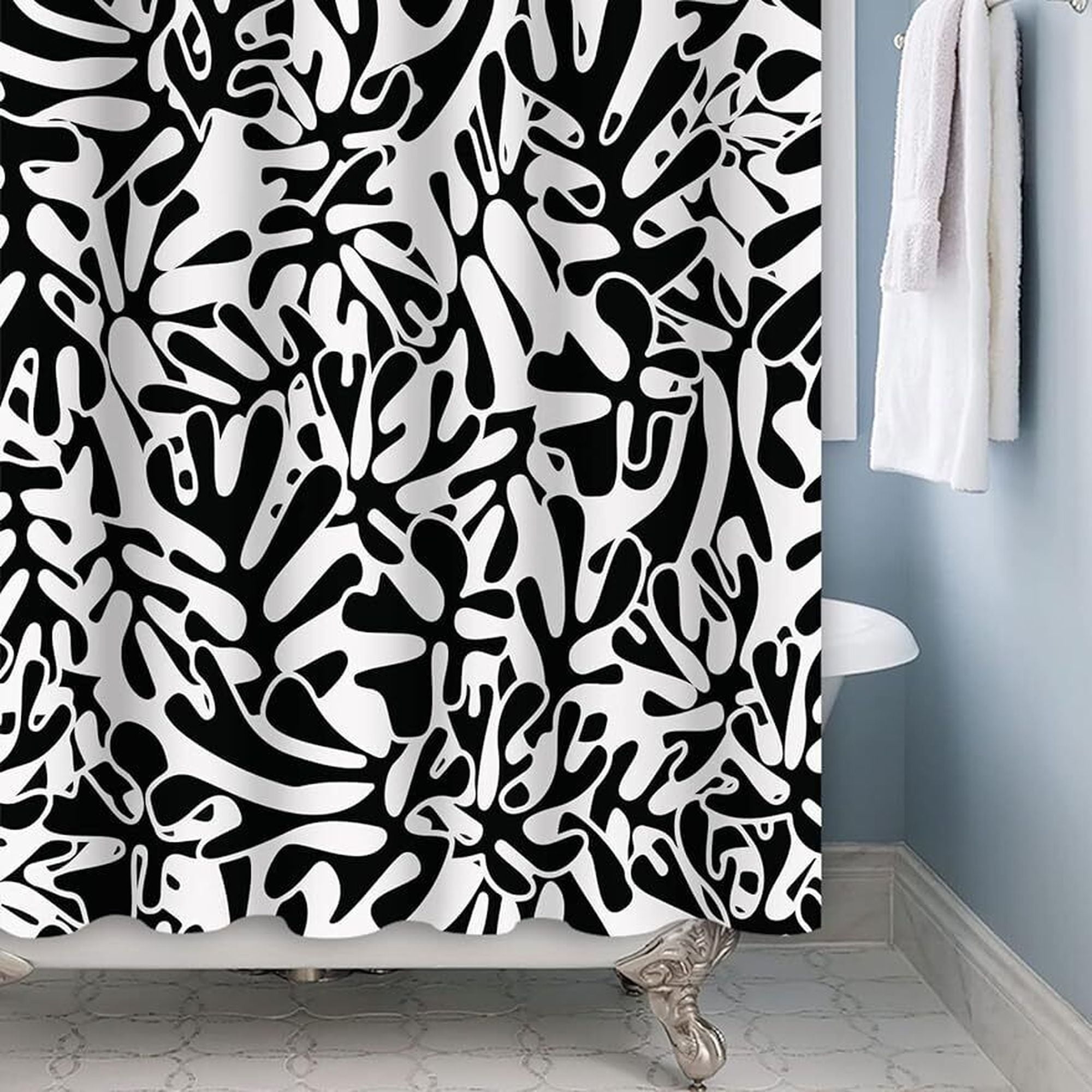 Modern Black and White Floral Shower Curtain - Contemporary Botanical ...
