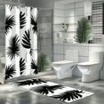 Modern Black and White Palm Leaf Shower Curtain Set Monochrome Bathroom
