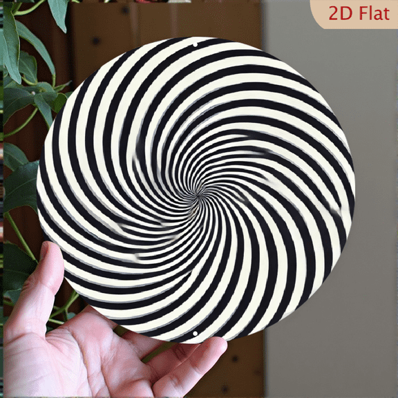 Modern Black and White Spiral Optical Illusion Wall Art 8x8 Inch Round Aluminum Metal Plate Abstract Geometric Vortex Hanging Decor for Home Office