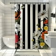 Modern Black and White Striped Bathroom Curtain with Colorful Flowers