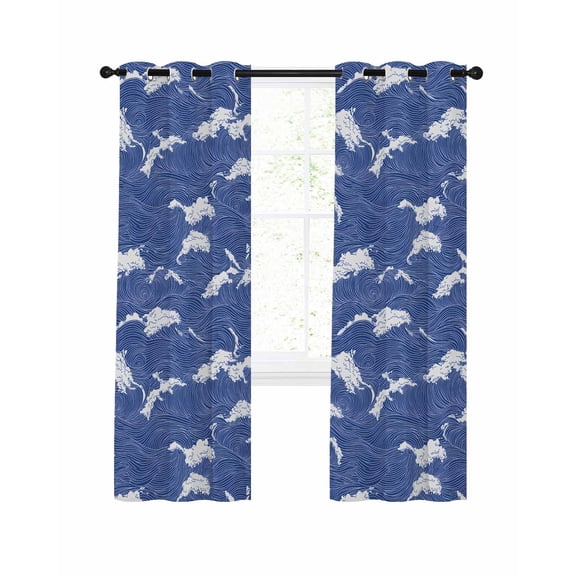 Modern Blackout Curtains for Bedroom Living Room, Ocean Blue Wavy Lines 45 In Long Thermal Insulated Room Darkening Drapes Grommet Window Treatments, 42 x 45 In