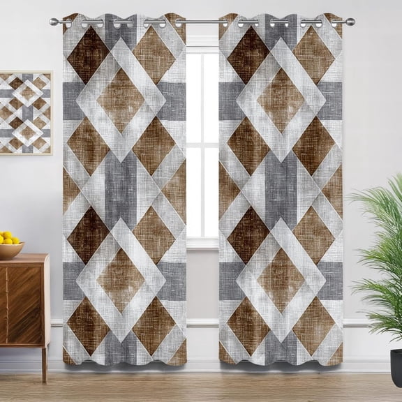 Modern Blackout Curtains, Brown Grey Geometric Abstract Curtains For Bedroom Living Room, Room Darkening Thermal Insulated Grommet Drapes, Patterned Window Treatments 42"W x 63"L (Pack of 2)