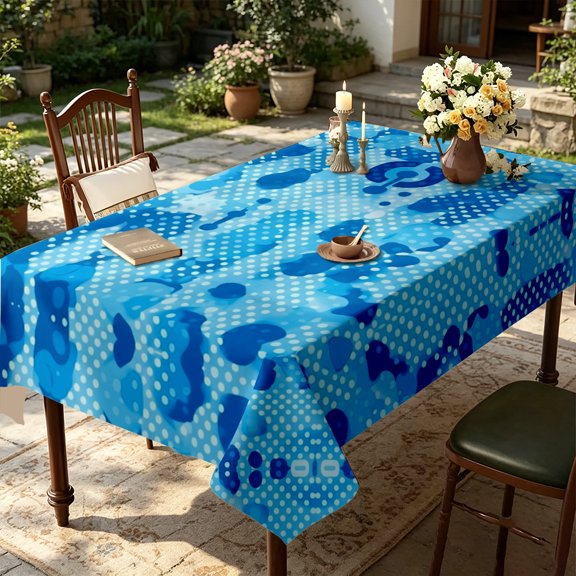 Modern Blue Abstract Polka Dot Print Tablecloth, Kitchen Indoor Dining Party Decor, Simple Stylish Home Table Cover, Thanksgiving Christmas Gift