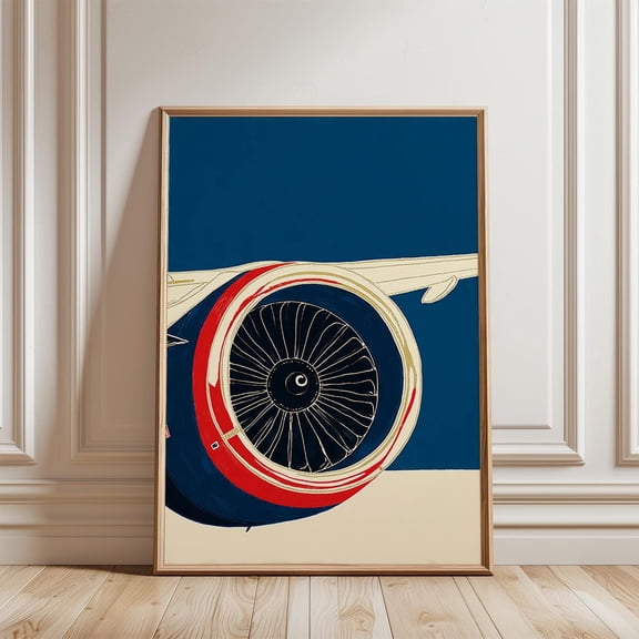 Modern Blue Aircraft Engine Poster, Unframed Paper Poster 24x36in