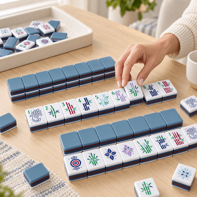 Long Tile With Rounded Edge Modern Blue American Mahjong Tiles Set, 166 Premium Acrylic Mahjong ...