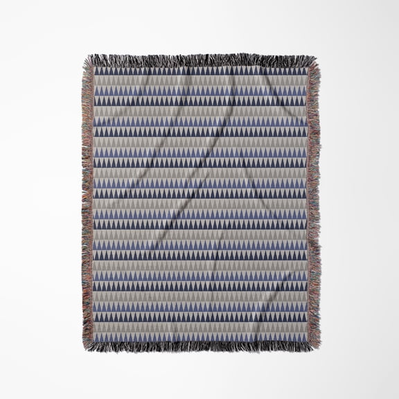 Modern Blue And Gray Geometric Triangle Pattern, Woven Blanket