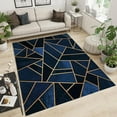 thumbnail image 1 of Modern Blue And Black Square Area Rug, Geometric Gold Line Texture Indoor Non-Slip Kids Rugs, Machine Washable Breathable Durable Carpet For Front Entrance Floor Decor 5 x 6ft, 1 of 6