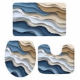 thumbnail image 1 of Modern Blue Brown Bath Mat 3 Piece Bathroom Rug Set, Coastal Beach Wave Geometric Non Slip Bath Rug Contour Mat and Toilet Lid Cover, Absorbent Shower Mats Soft Bath Rugs and Mats Sets, 1 of 8