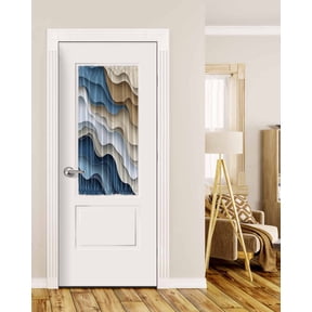 Modern Blue Brown Blackout Door Curtains for French, Glass,Front, Back, Patio Door, Coastal Beach Wave Geometric Thermal Insulated Rod Pocket Window Curtain Drapes With Tiebacks 25"x40"