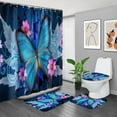 thumbnail image 1 of Modern Blue Butterfly Shower Curtain Set with Rugs, Toilet Lid Cover, Bath Mat, 3D Butterfly Roses Bathroom Decor Shower Curtain Sets, Soft Waterproof Fabric Bathroom Shower Curtains with Hooks, 1 of 6