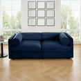 thumbnail image 1 of Modern Blue Chenille 2-Seater Sofa with Storage and Cylindrical Design, 1 of 24