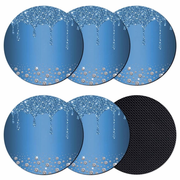 Modern Blue Coasters Set of 6, Abstract Diamond Luxury Gradient Absorbent Coasters for Drinks, Coaster for Bar Office Dining Coffee Table Accessories Decor, Non Slip Round Desk Coaster
