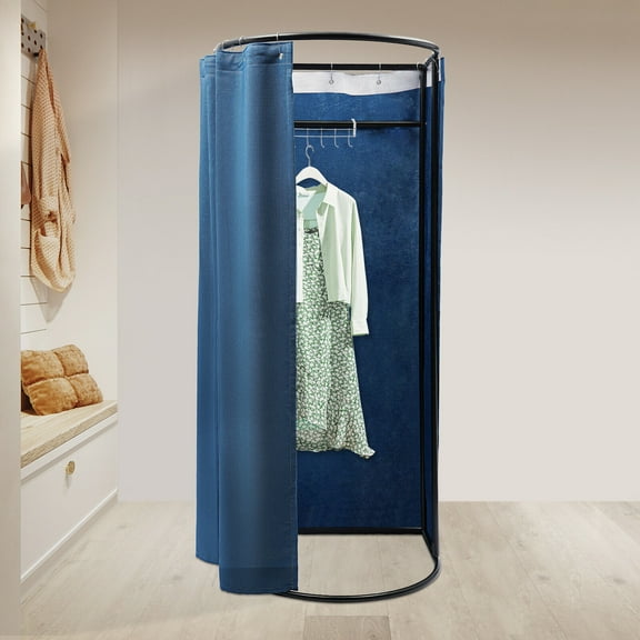 Modern Blue Fitting Room, Fitting Room with Shading Curtain, Modern Clothing Store Fitting Room 1 People Capacity