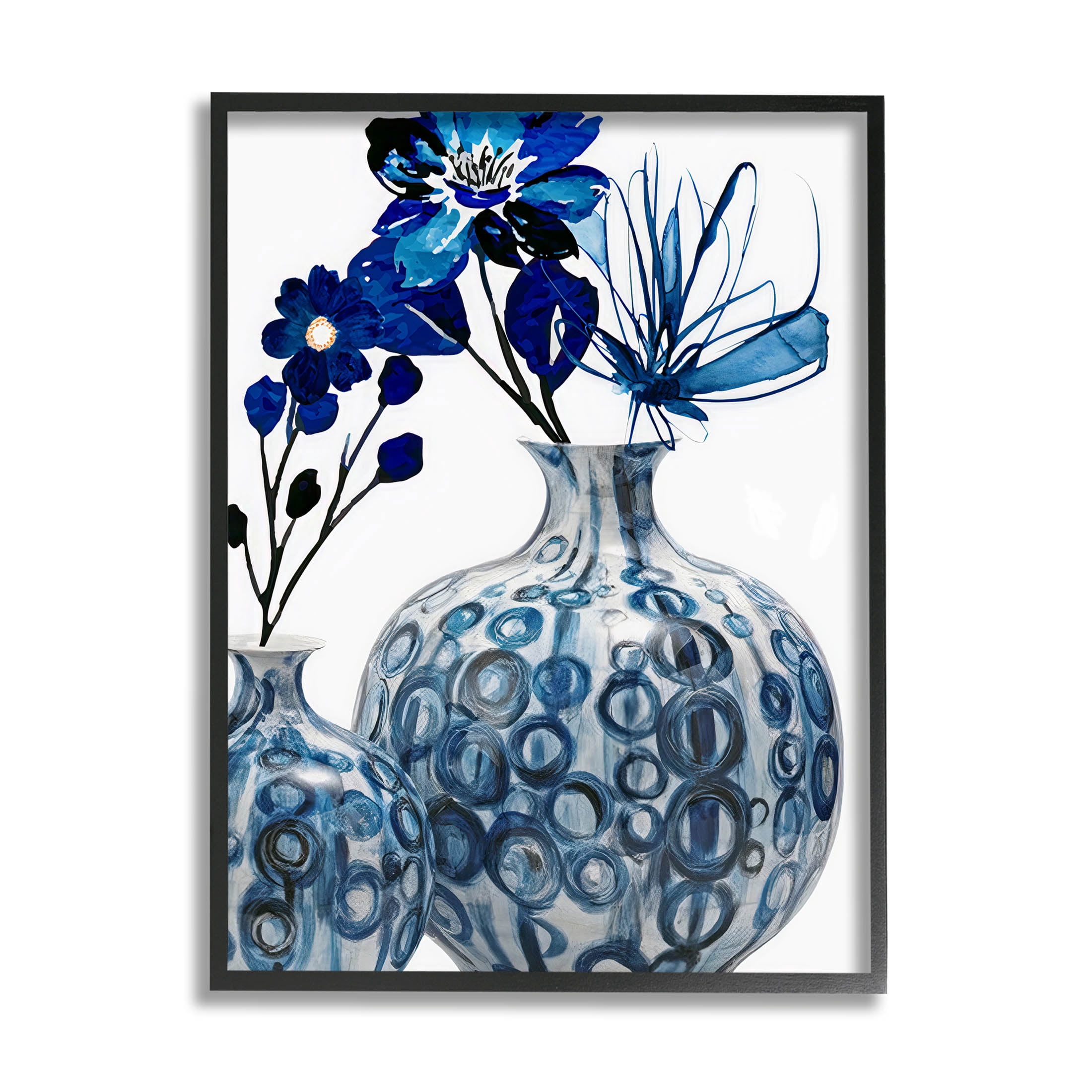Modern Blue Floral Ornate Vase Botanical & Floral Graphic Art Black Framed Art Print Wall Art