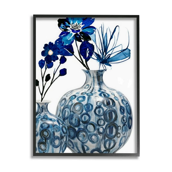 Modern Blue Floral Ornate Vase Botanical & Floral Graphic Art Black Framed Art Print Wall Art