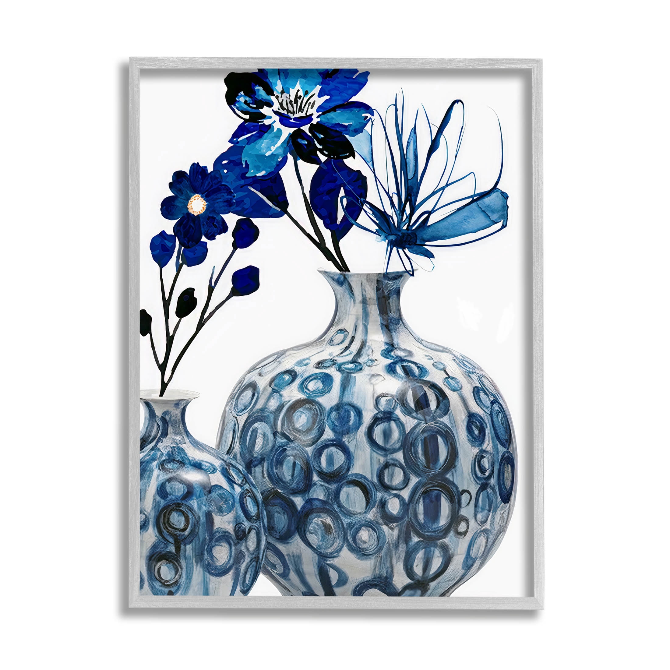 Modern Blue Floral Ornate Vase Botanical & Floral Graphic Art Gray Framed Art Print Wall Art